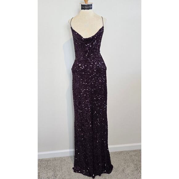 Plum Esperanza Formal Sleeveless A-line Front Slit Sequin Long Dress Sz XS (759) - Picture 1 of 14